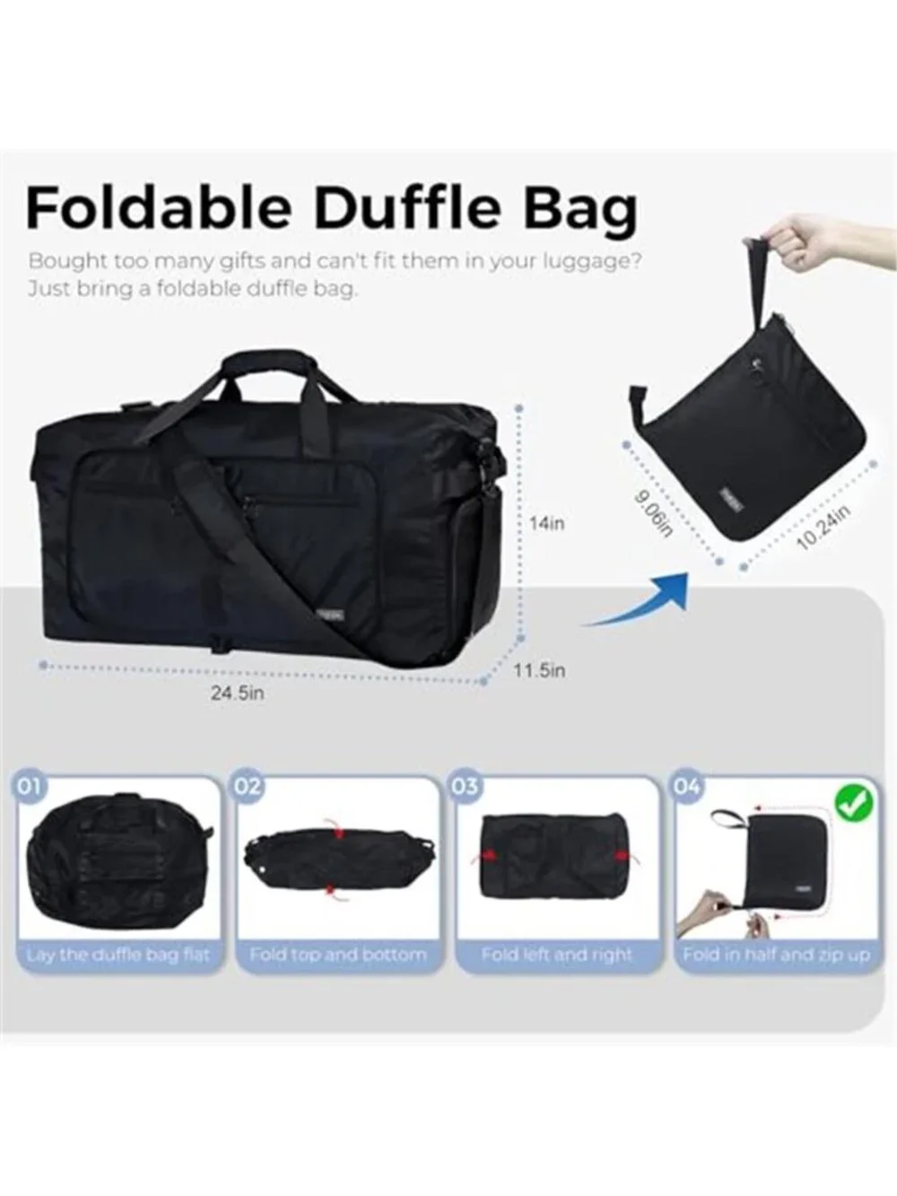 Men's 65L Duffle Bag with Shoes Compartment Foldable Travel Duffel Bags